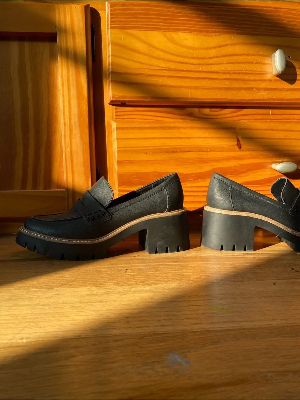 Dolce Vita Black Chunky Lug Heel Loafers